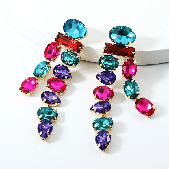 Wholesale Jewelry 1 Pair Luxurious Oval Water Droplets Alloy Artificial Gemstones Drop Earrings