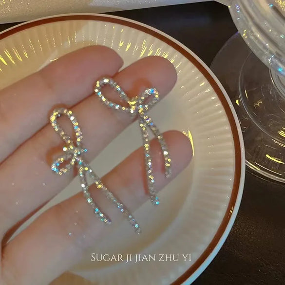 Wholesale Jewelry 1 Pair Simple Style Heart Shape Flower Bow Knot Alloy Rhinestones Earrings