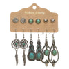 Wholesale Jewelry 1 Set Bohemian Leaf Water Droplets Heart Shape Alloy Artificial Gemstones Turquoise Earrings