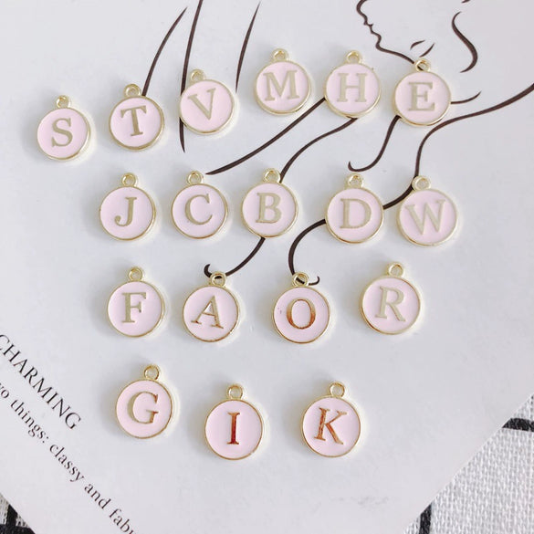 Wholesale Jewelry Accessories Alloy Dripping Oil Round English Letter Necklace Material