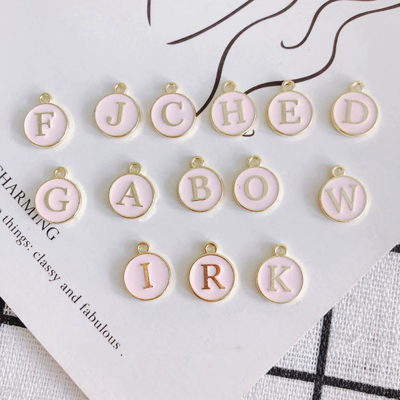 Wholesale Jewelry Accessories Alloy Dripping Oil Round English Letter Necklace Material