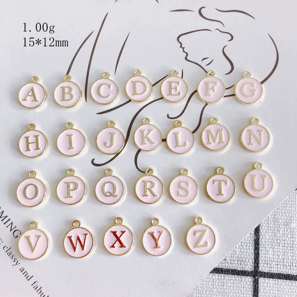 Wholesale Jewelry Accessories Alloy Dripping Oil Round English Letter Necklace Material