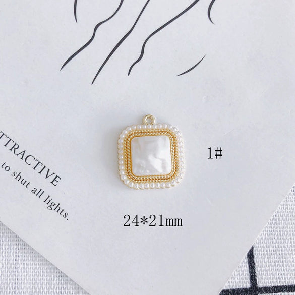 Wholesale Jewelry Accessories Alloy Geometric Shape Inlaid Pearl Electroplating Small Pendant Earrings