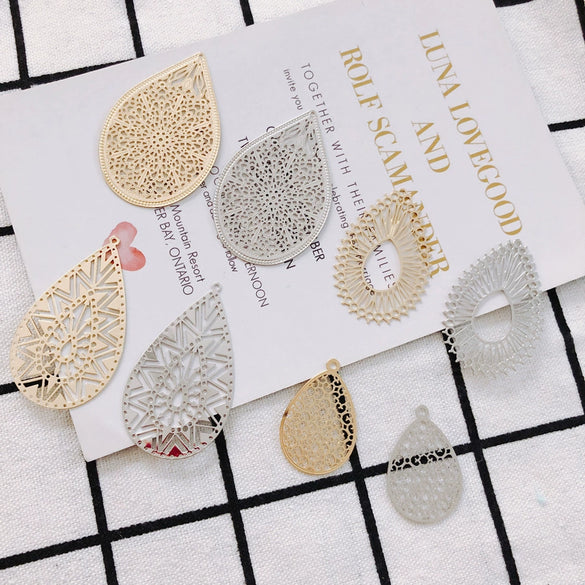 Wholesale Jewelry Accessories Alloy Real Gold Hollow Water Drop Electroplated Jewelry Material For Bracelet Necklace Earrings Pendant