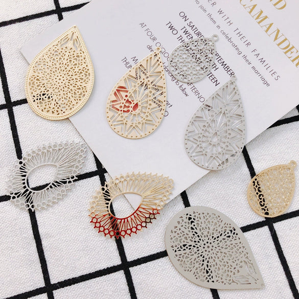 Wholesale Jewelry Accessories Alloy Real Gold Hollow Water Drop Electroplated Jewelry Material For Bracelet Necklace Earrings Pendant
