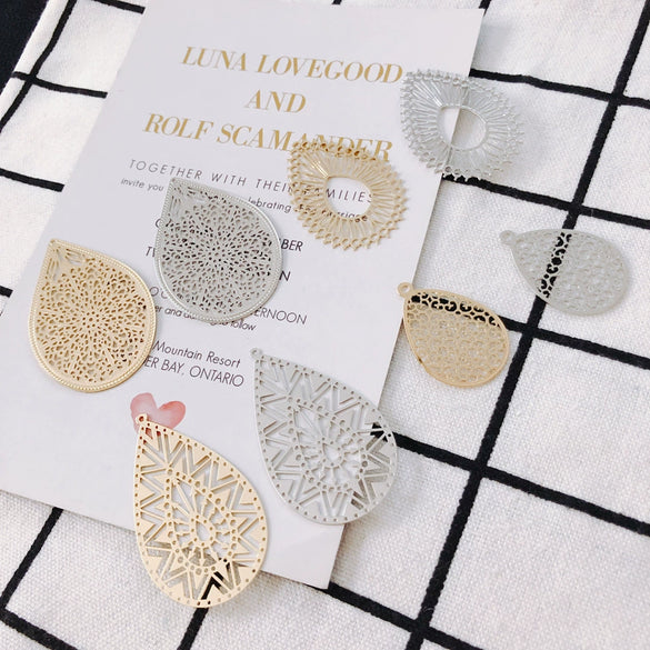 Wholesale Jewelry Accessories Alloy Real Gold Hollow Water Drop Electroplated Jewelry Material For Bracelet Necklace Earrings Pendant