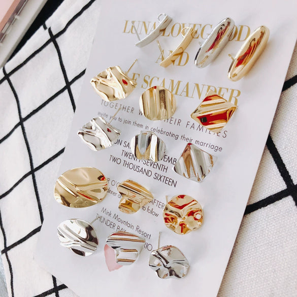 Wholesale Jewelry Accessories Alloy S925 Silver Needle Ring Curved Oval Rectangular Geometric Shape Earrings Electroplated