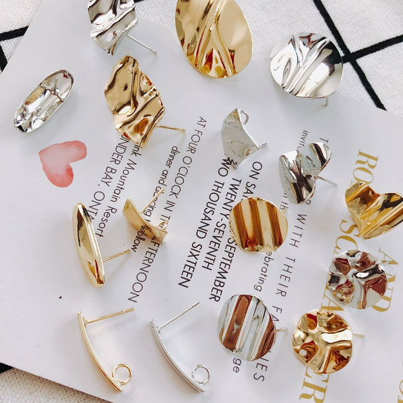 Wholesale Jewelry Accessories Alloy S925 Silver Needle Ring Curved Oval Rectangular Geometric Shape Earrings Electroplated