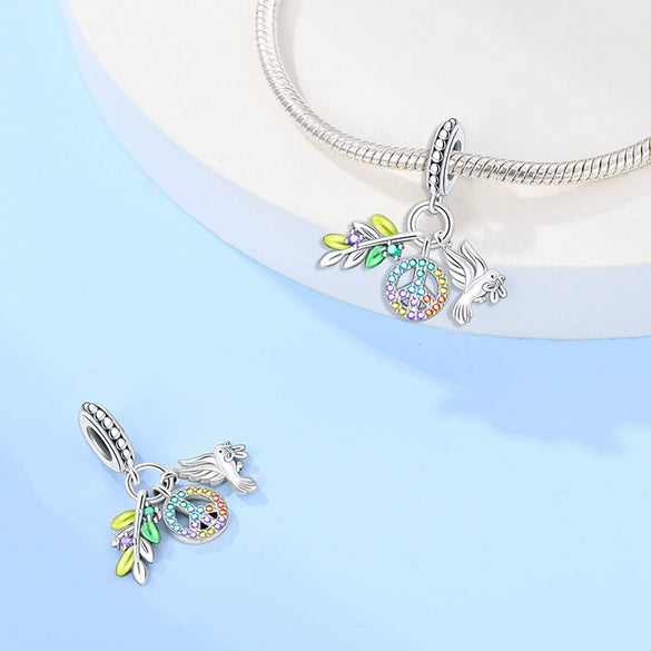 Wholesale Jewelry Accessories Bracelet Copper Plated 925 Silver Life Tree Sun World Peace Pigeon Charm Beads With Dripping Oil Design