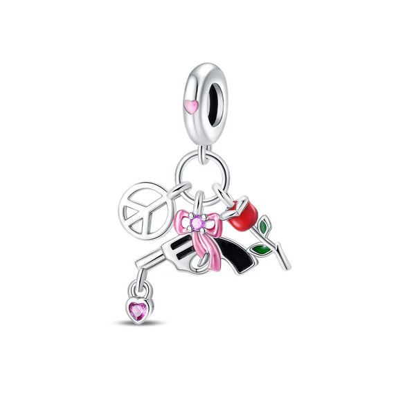 Wholesale Jewelry Accessories Bracelet Copper Plated 925 Silver Life Tree Sun World Peace Pigeon Charm Beads With Dripping Oil Design