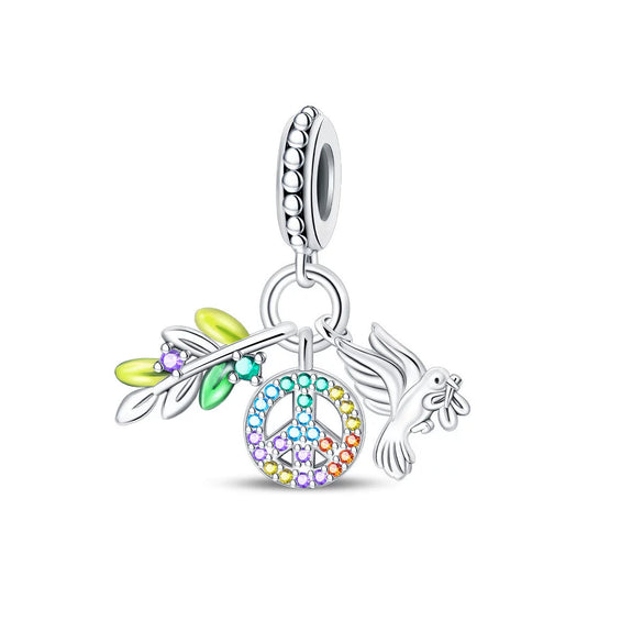 Wholesale Jewelry Accessories Bracelet Copper Plated 925 Silver Life Tree Sun World Peace Pigeon Charm Beads With Dripping Oil Design