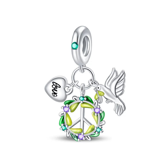 Wholesale Jewelry Accessories Bracelet Copper Plated 925 Silver Life Tree Sun World Peace Pigeon Charm Beads With Dripping Oil Design