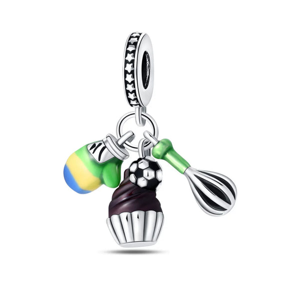 Wholesale Jewelry Accessories Bracelet Silver Plated Fruit Food Style Dripping Oil Gourmet Macaron Chips Chocolate Cake Pendant Charm Beads