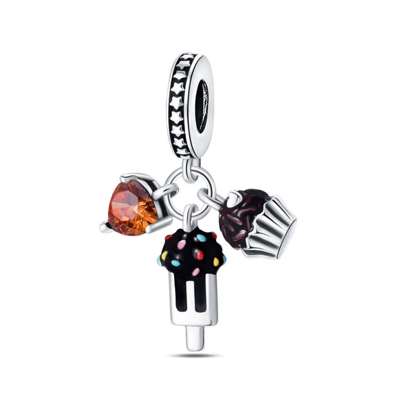 Wholesale Jewelry Accessories Bracelet Silver Plated Fruit Food Style Dripping Oil Gourmet Macaron Chips Chocolate Cake Pendant Charm Beads
