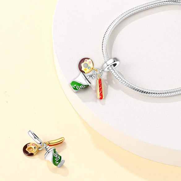 Wholesale Jewelry Accessories Bracelet Silver Plated Fruit Food Style Dripping Oil Gourmet Macaron Chips Chocolate Cake Pendant Charm Beads