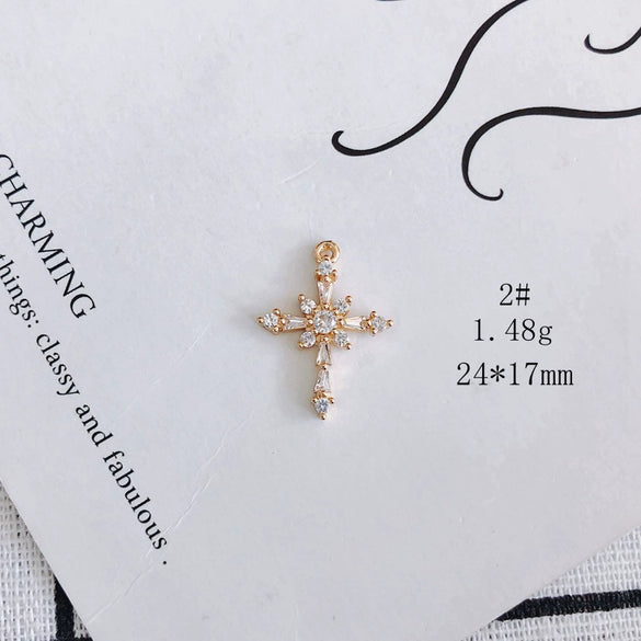 Wholesale Jewelry Accessories Copper And Zircon Inlaid Love Moon Wings Cross Pendant