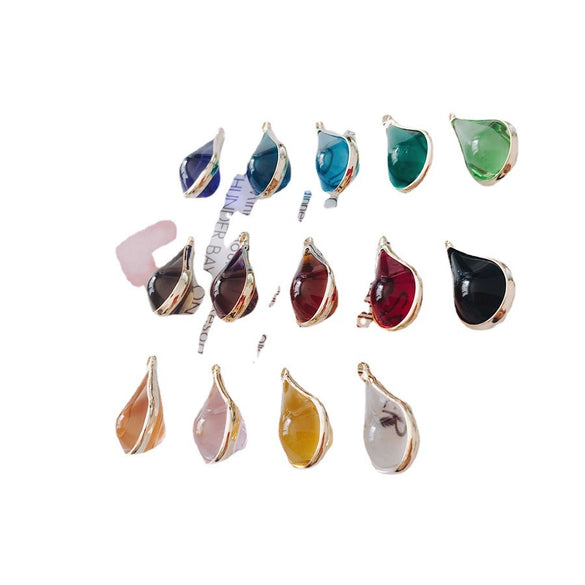 Wholesale Jewelry Accessories Copper Gold Edge Inlaid Rhinestones Transparent Multicolor Water Drop Glass Glaze Pendant Earrings