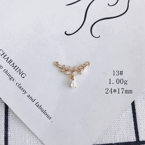 Wholesale Jewelry Accessories Copper Inlaid Zircon Moon Star Leaf Fan Pendant