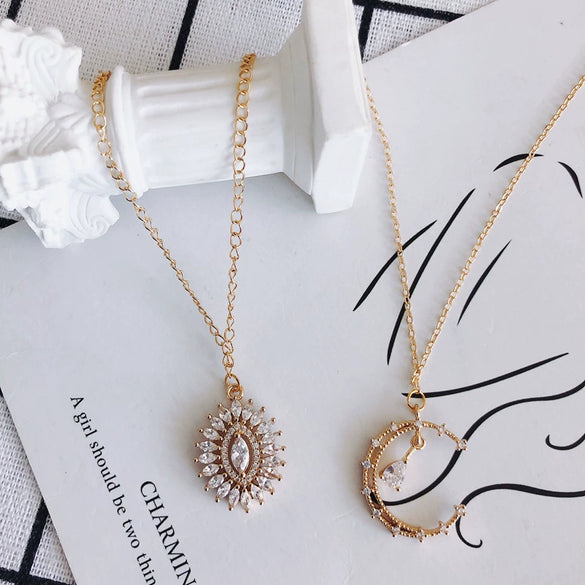 Wholesale Jewelry Accessories Copper Inlaid Zircon Moon Star Leaf Fan Pendant