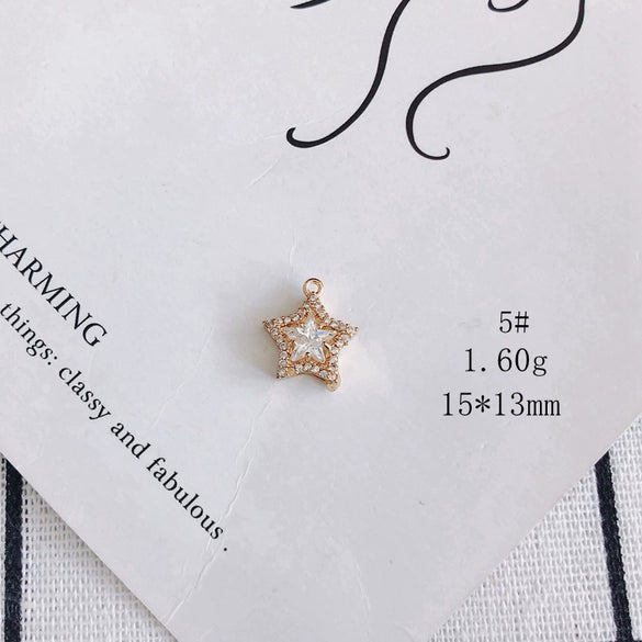 Wholesale Jewelry Accessories Copper Inlaid Zircon Moon Star Leaf Fan Pendant