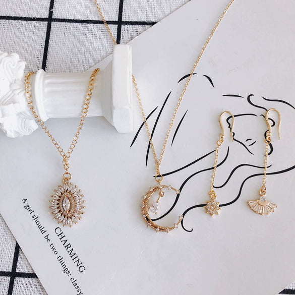 Wholesale Jewelry Accessories Copper Inlaid Zircon Moon Star Leaf Fan Pendant