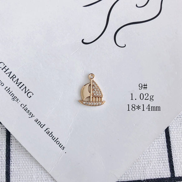 Wholesale Jewelry Accessories Copper Inlaid Zircon Moon Star Leaf Fan Pendant