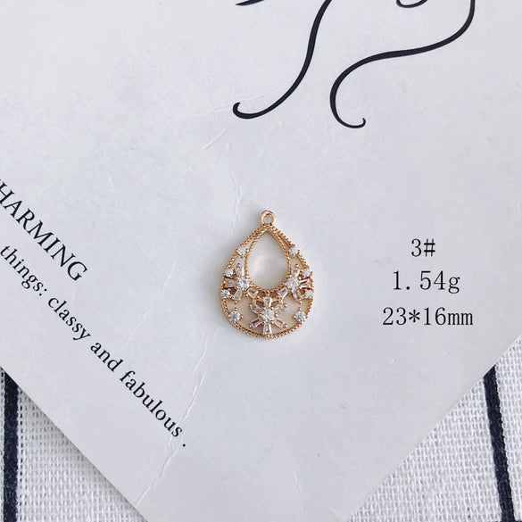Wholesale Jewelry Accessories Copper Inlaid Zircon Moon Star Leaf Fan Pendant