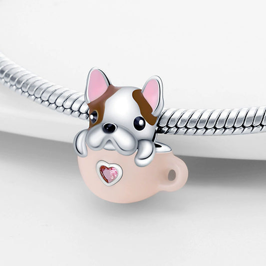 Wholesale Jewelry Accessories Copper Plated 925 Silver Dripping Oil Style Cute Dog Beaded Bracelet Necklace
