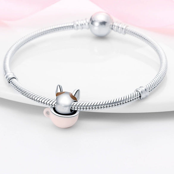Wholesale Jewelry Accessories Copper Plated 925 Silver Dripping Oil Style Cute Dog Beaded Bracelet Necklace