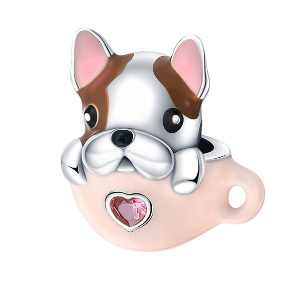 Wholesale Jewelry Accessories Copper Plated 925 Silver Dripping Oil Style Cute Dog Beaded Bracelet Necklace