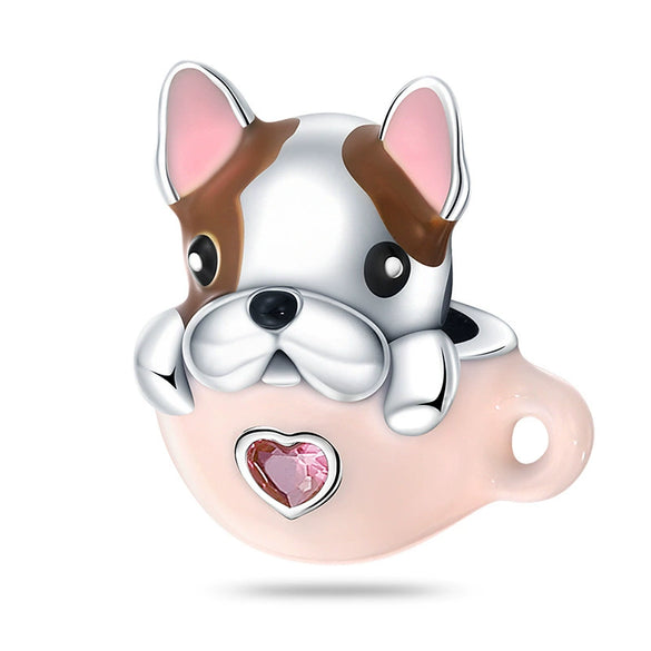 Wholesale Jewelry Accessories Copper Plated 925 Silver Dripping Oil Style Cute Dog Beaded Bracelet Necklace