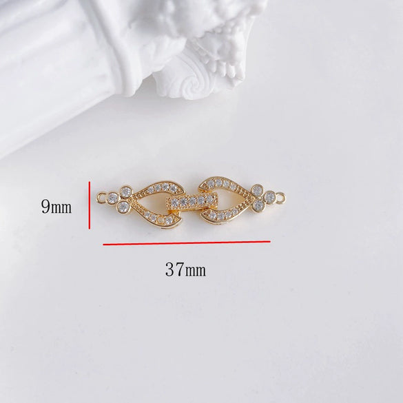 Wholesale Jewelry Accessories Copper Real Gold Inlaid Zirconium Flower Bow Star Double Buckle Electroplated Color Retaining Chain Buckle Pendant