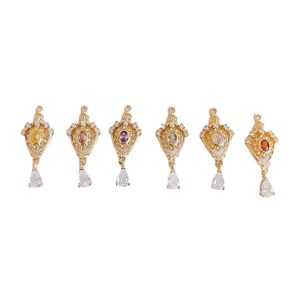 Wholesale Jewelry Accessories Copper Real Gold Plated Micro Inlaid Zircon Crown Hollow Drop Shaped Pendant