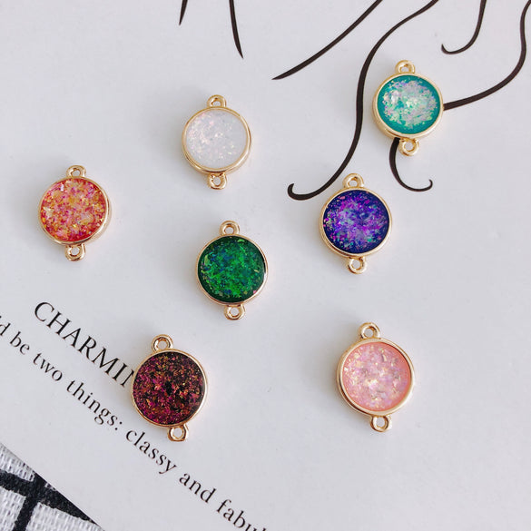 Wholesale Jewelry Accessories Copper Resin Geometric Round Gold Foil Inlay Double Hanging Pendant Necklace Material