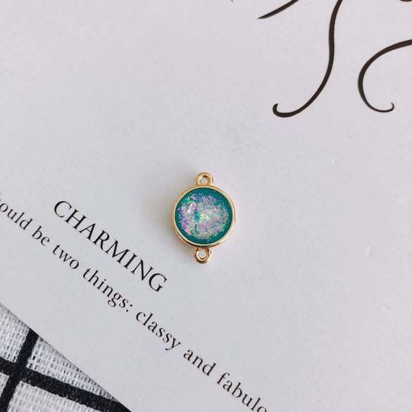 Wholesale Jewelry Accessories Copper Resin Geometric Round Gold Foil Inlay Double Hanging Pendant Necklace Material