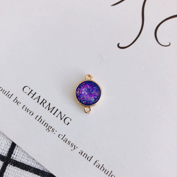 Wholesale Jewelry Accessories Copper Resin Geometric Round Gold Foil Inlay Double Hanging Pendant Necklace Material