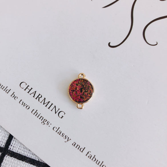 Wholesale Jewelry Accessories Copper Resin Geometric Round Gold Foil Inlay Double Hanging Pendant Necklace Material