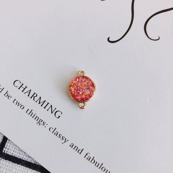 Wholesale Jewelry Accessories Copper Resin Geometric Round Gold Foil Inlay Double Hanging Pendant Necklace Material