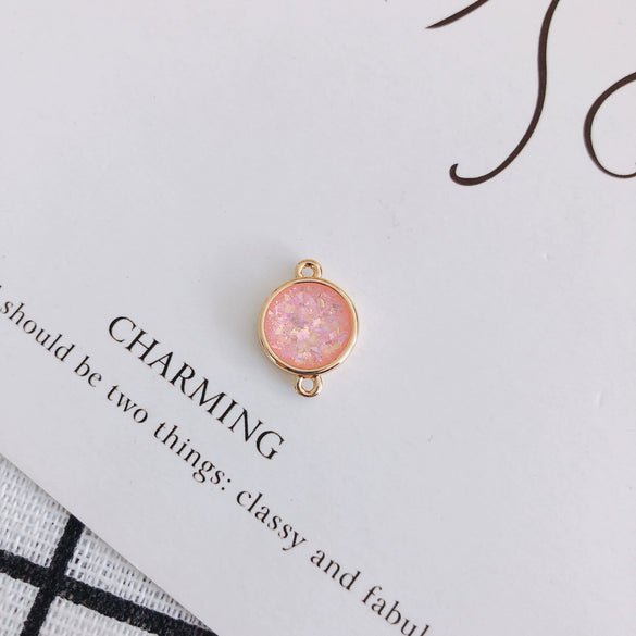 Wholesale Jewelry Accessories Copper Resin Geometric Round Gold Foil Inlay Double Hanging Pendant Necklace Material
