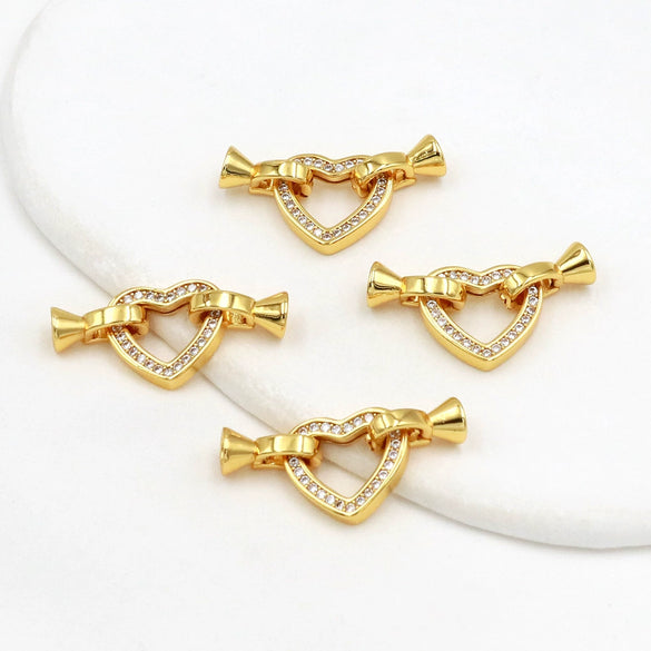 Wholesale Jewelry Accessories Copper Zircon Heart Connecting Buckle Electroplated Necklace