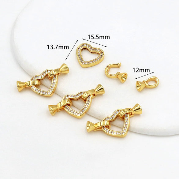 Wholesale Jewelry Accessories Copper Zircon Heart Connecting Buckle Electroplated Necklace