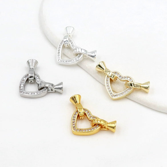 Wholesale Jewelry Accessories Copper Zircon Heart Connecting Buckle Electroplated Necklace