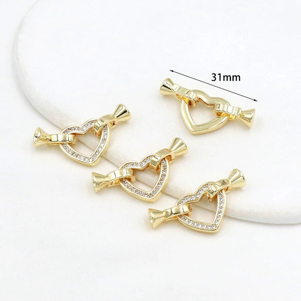 Wholesale Jewelry Accessories Copper Zircon Heart Connecting Buckle Electroplated Necklace