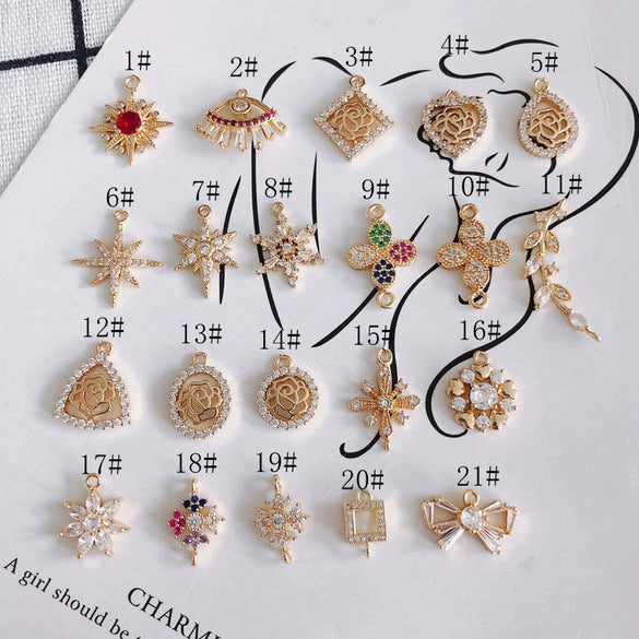 Wholesale Jewelry Accessories Copper Zircon Inlaid Star Bow Four Leaf Clover Hollow Pendant