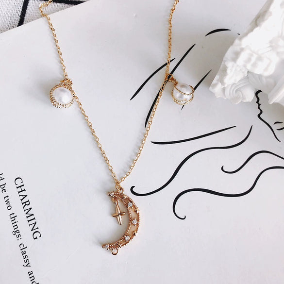 Wholesale Jewelry Accessories Copper Zircon Inlay Flower Moon Hollow Necklace Material