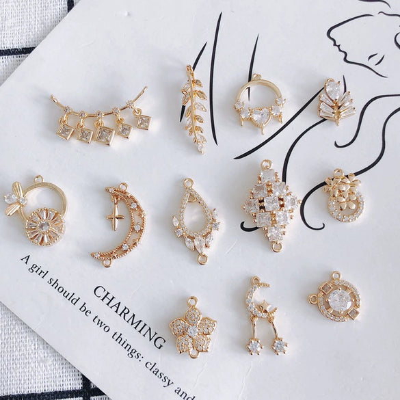 Wholesale Jewelry Accessories Copper Zircon Inlay Flower Moon Hollow Necklace Material