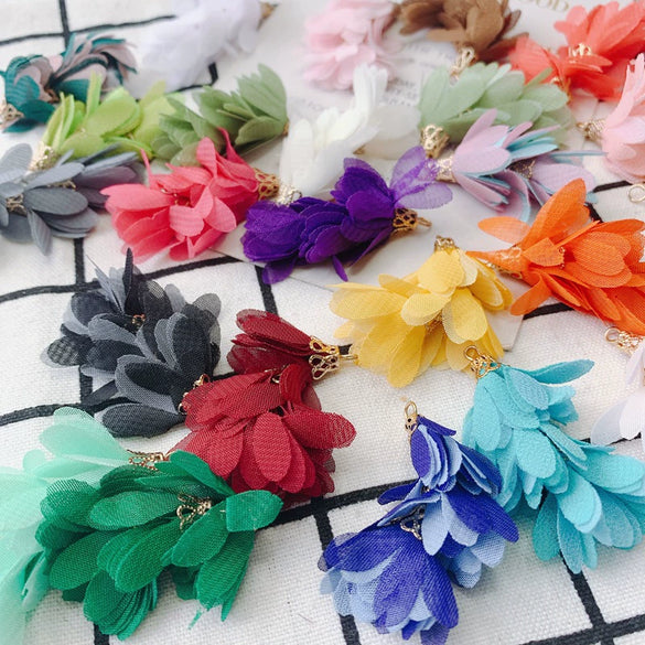 Wholesale Jewelry Accessories Fresh Tassel Small Flower Earrings Pendant Handwoven Fabric Material
