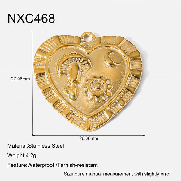 Wholesale Jewelry Accessories Heart Pendant Earring Parts 14K Gold Plated Stainless Steel Vintage Diamond Handmade For Women