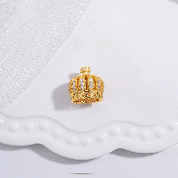 Wholesale Jewelry Accessories Material S925 Silver Inlaid Zirconium Hollow Crown Tassel Cap Pearl Beaded Torus Cap
