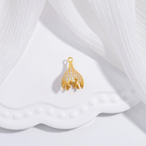 Wholesale Jewelry Accessories Material S925 Silver Inlaid Zirconium Hollow Crown Tassel Cap Pearl Beaded Torus Cap